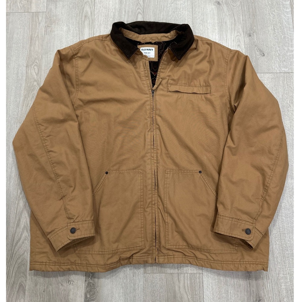 Old Navy Mens 4XL Tall Tan Canvas Barn Jacket Corduroy Paisley Lined Field Coat